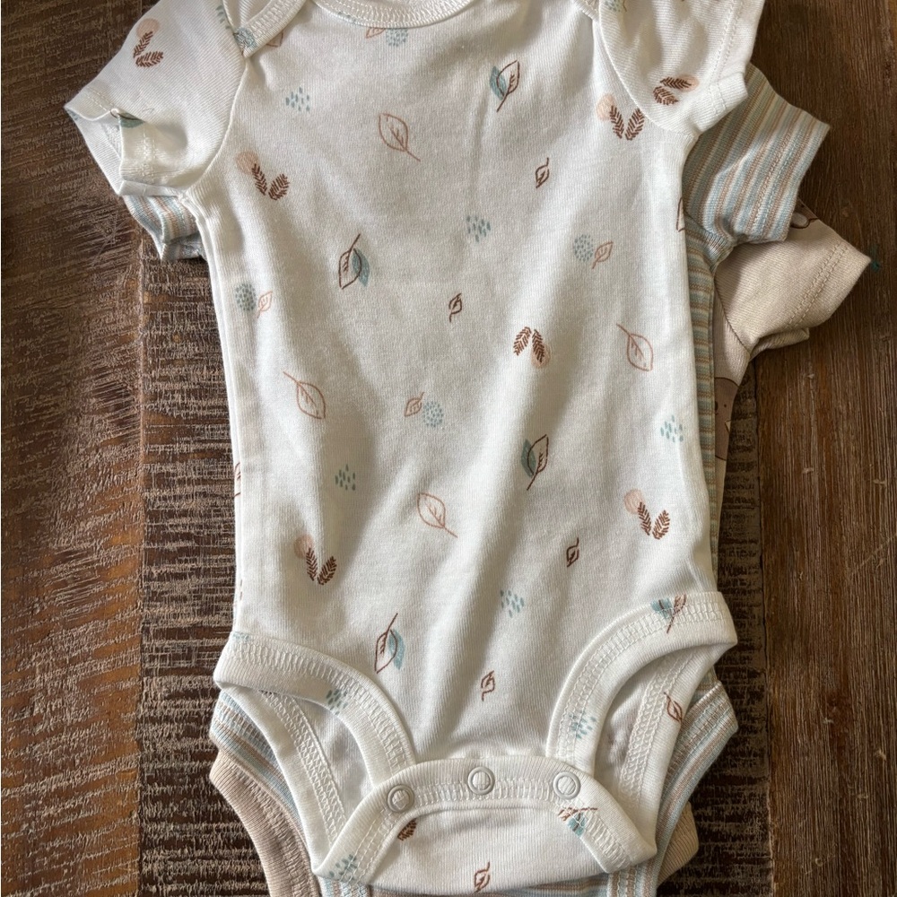 Carter's Leaf and Stripe Bodysuit Set - White, Brown, Blue
